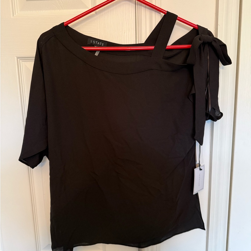 1. State Black One-Shoulder Tie Top